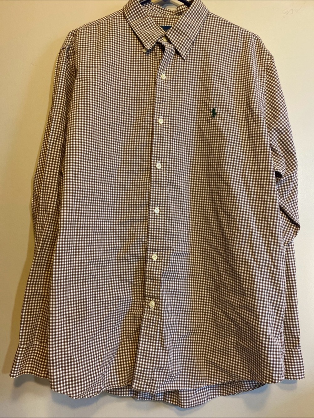 Polo Ralph Lauren Men’s XL Brown White Gingham Long Sleeve Button Down Shirt